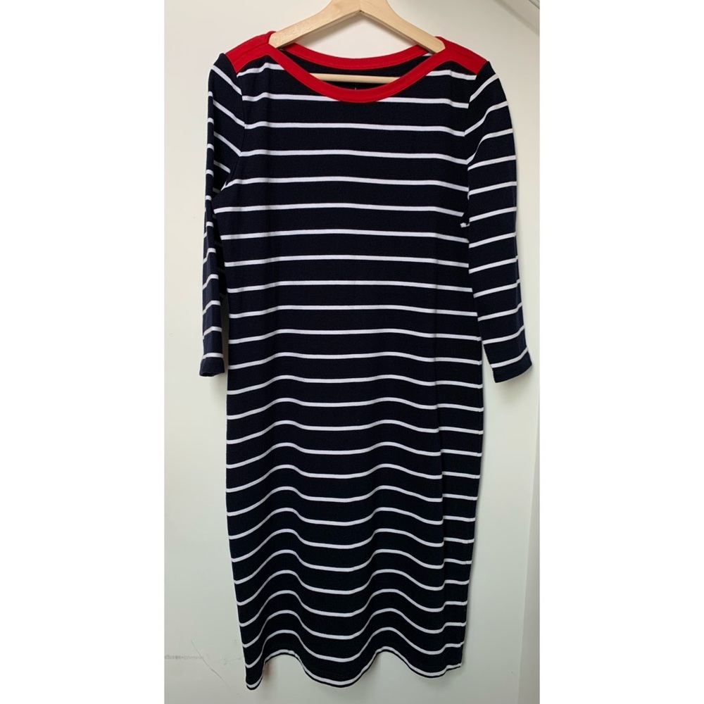 Talbots • S • 3/4 Sleeve Striped Dress Navy Nautical White Stripe